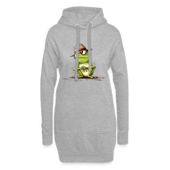 Grenouille cool avec chapeau - Sweat-shirt à capuche long Femme - gris chiné - Devant