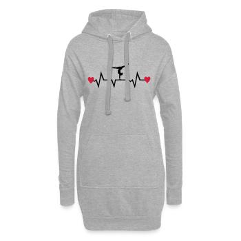 Turnen, Turnerin, Herzschlag 2farbig - Hoodie-Kleid - Grau meliert - Vorne