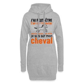 Je suis à cheval - cadeau humour cheval équitation - Sweat-shirt à capuche long Femme - gris chiné - Devant