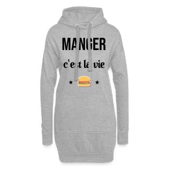 Manger c'est la vie Hamburger Humour - Sweat-shirt à capuche long Femme - gris chiné - Devant