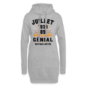 89 Ans Anniversaire Vintage Né(e) en Juillet 1933 - Sweat-shirt à capuche long Femme - gris chiné - Devant