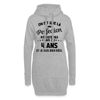 J'ai 4 Ans et je suis bien réel - perfection - Sweat-shirt à capuche long Femme - gris chiné - Devant