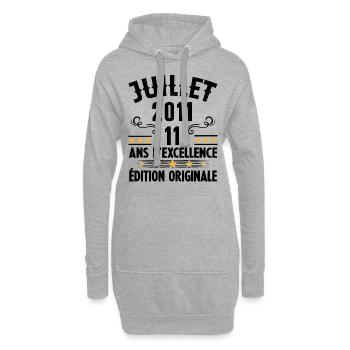 11 Ans Anniversaire Vintage Né(e) en Juillet 2011 - Sweat-shirt à capuche long Femme - gris chiné - Devant