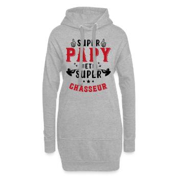 Super papy et Super Chasseur - Sweat-shirt à capuche long Femme - gris chiné - Devant
