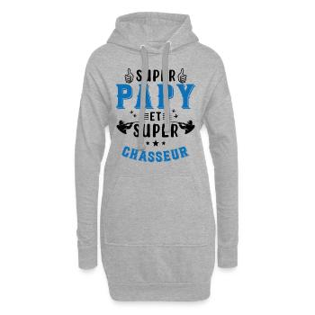 Super papy et Super Chasseur - Sweat-shirt à capuche long Femme - gris chiné - Devant