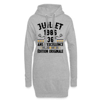 36 Ans Anniversaire Vintage Né(e) en Juillet 1986 - Sweat-shirt à capuche long Femme - gris chiné - Devant
