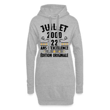 22 Ans Anniversaire Vintage Né(e) en Juillet 2000 - Sweat-shirt à capuche long Femme - gris chiné - Devant