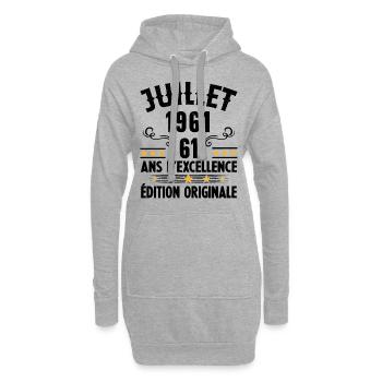 61 Ans Anniversaire Vintage Né(e) en Juillet 1961 - Sweat-shirt à capuche long Femme - gris chiné - Devant