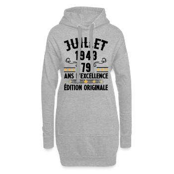 79 Ans Anniversaire Vintage Né(e) en Juillet 1943 - Sweat-shirt à capuche long Femme - gris chiné - Devant