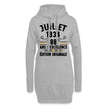 88 Ans Anniversaire Vintage Né(e) en Juillet 1934 - Sweat-shirt à capuche long Femme - gris chiné - Devant