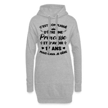 Princesse 17 Ans Anniversaire Idée Cadeau Année - Sweat-shirt à capuche long Femme - gris chiné - Devant