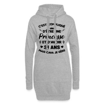 Princesse 31 Ans Idée Cadeau Anniversaire Amour - Sweat-shirt à capuche long Femme - gris chiné - Devant