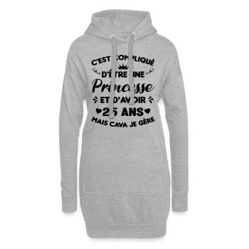 Princesse 25 Ans Anniversaire Idée Cadeau Vintage - Sweat-shirt à capuche long Femme - gris chiné - Devant