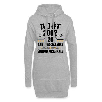 20 Ans Anniversaire Vintage Né(e) en Août 2002 - Sweat-shirt à capuche long Femme - gris chiné - Devant