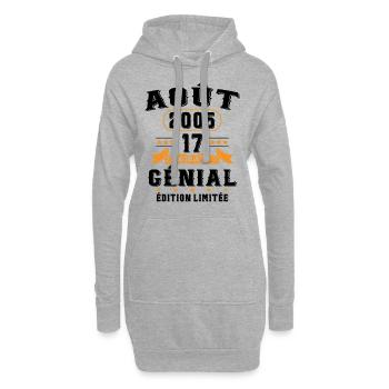 17 Ans Anniversaire Vintage Né(e) en Août 2005 - Sweat-shirt à capuche long Femme - gris chiné - Devant