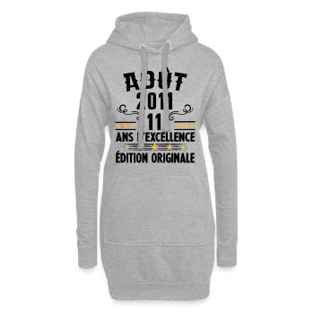 11 Ans Anniversaire Vintage Né(e) en Août 2011 - Sweat-shirt à capuche long Femme - gris chiné - Devant