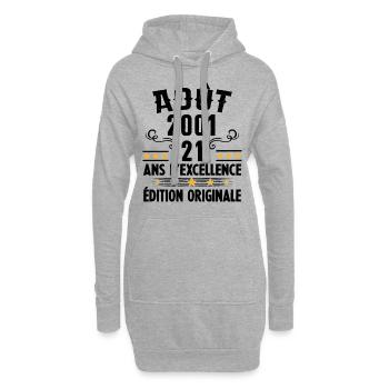 21 Ans Anniversaire Vintage Né(e) en Août 2001 - Sweat-shirt à capuche long Femme - gris chiné - Devant