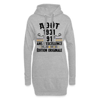 91 Ans Anniversaire Vintage Né(e) en Août 1931 - Sweat-shirt à capuche long Femme - gris chiné - Devant
