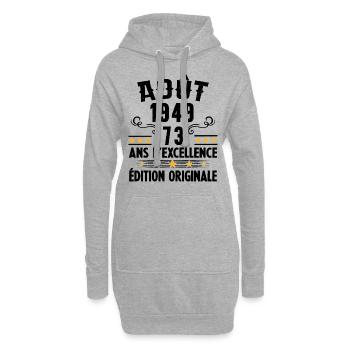 73 Ans Anniversaire Vintage Né(e) en Août 1949 - Sweat-shirt à capuche long Femme - gris chiné - Devant