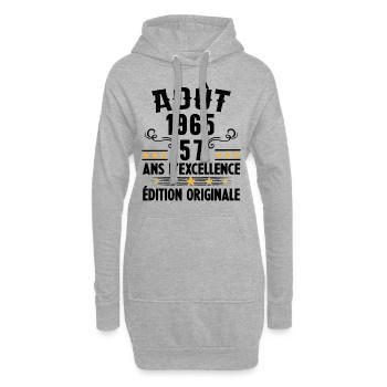 57 Ans Anniversaire Vintage Né(e) en Août 1965 - Sweat-shirt à capuche long Femme - gris chiné - Devant