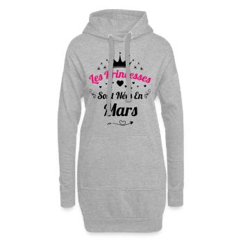 Les Princesses Sont Nées En Mars Anniversaire - Sweat-shirt à capuche long Femme - gris chiné - Devant