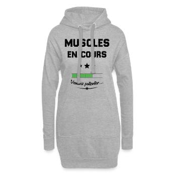 Homme musclé En cours veuillez patienter - Sweat-shirt à capuche long Femme - gris chiné - Devant