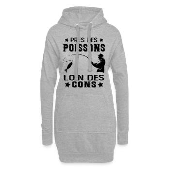 Près Des Poissons Loin Des Cons Drôle Pêcheur - Sweat-shirt à capuche long Femme - gris chiné - Devant