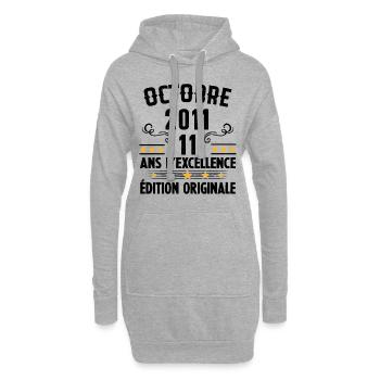 11 Ans Anniversaire Vintage Né(e) en Octobre 2011 - Sweat-shirt à capuche long Femme - gris chiné - Devant