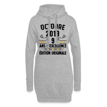 9 Ans Anniversaire Vintage Né(e) en Octobre 2013 - Sweat-shirt à capuche long Femme - gris chiné - Devant