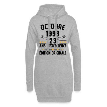 23 Ans Anniversaire Vintage Né(e) en Octobre 1999 - Sweat-shirt à capuche long Femme - gris chiné - Devant