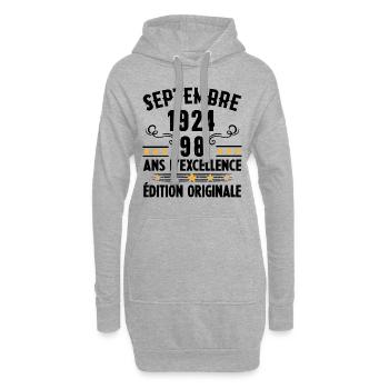98 Ans Anniversaire Vintage Né(e) Septembre 1924 - Sweat-shirt à capuche long Femme - gris chiné - Devant