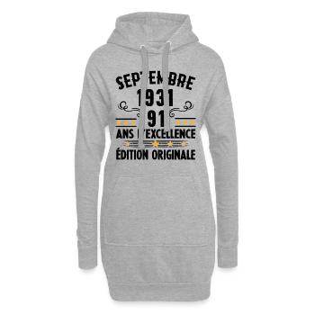 91 Ans Anniversaire Vintage Né(e) Septembre 1931 - Sweat-shirt à capuche long Femme - gris chiné - Devant