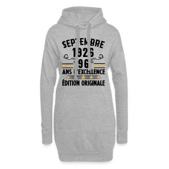96 Ans Anniversaire Vintage Né(e) Septembre 1926 - Sweat-shirt à capuche long Femme - gris chiné - Devant