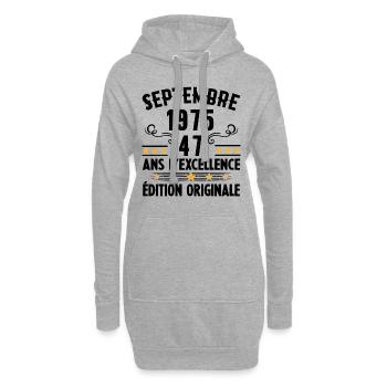 47 Ans Anniversaire Vintage Né(e) Septembre 1975 - Sweat-shirt à capuche long Femme - gris chiné - Devant