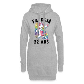 J'ai Déja 22 Ans Cadeau Anniversaire Fille Licorne - Sweat-shirt à capuche long Femme - gris chiné - Devant