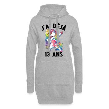 J'ai Déja 13 Ans Cadeau Anniversaire Fille Licorne - Sweat-shirt à capuche long Femme - gris chiné - Devant