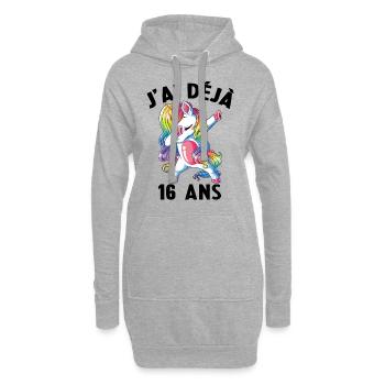 J'ai Déja 16 Ans Cadeau Anniversaire Fille Licorne - Sweat-shirt à capuche long Femme - gris chiné - Devant