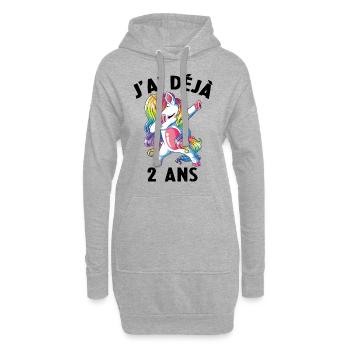 J'ai Déja 2 Ans Cadeau Anniversaire Fille Licorne - Sweat-shirt à capuche long Femme - gris chiné - Devant
