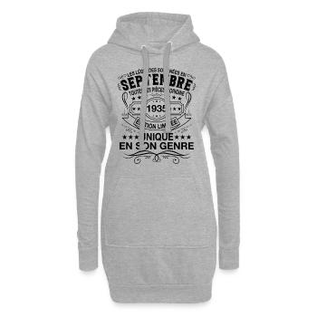 Les légendes sont nées en Septembre 1935 - Sweat-shirt à capuche long Femme - gris chiné - Devant