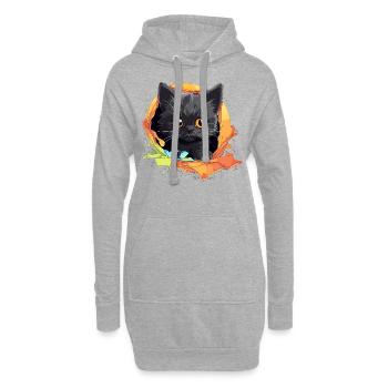 Guck-a-miau: Katze im zerrissenen Stoff Design - Hoodie-Kleid - Grau meliert - Vorne