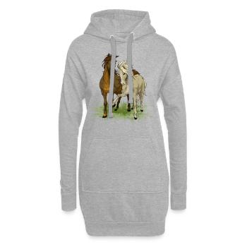 Amour du cheval - Dessin de chevaux aimants - Sweat-shirt à capuche long Femme - gris chiné - Devant