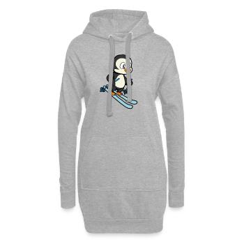 Pinguin fährt Ski - Hoodie-Kleid - Grau meliert - Vorne