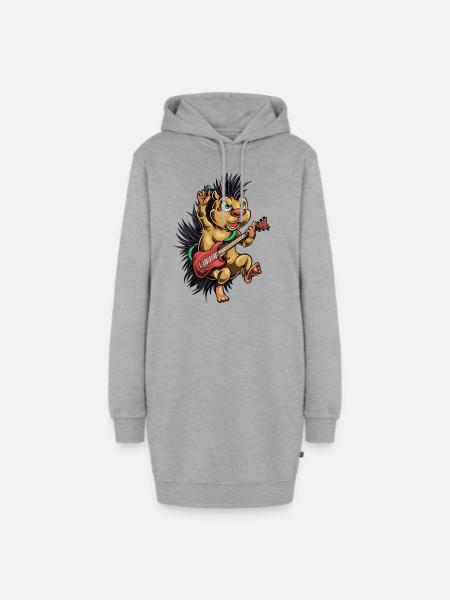 Comic Igel spielt E-Gitarre - Hoodie-Kleid - Grau meliert