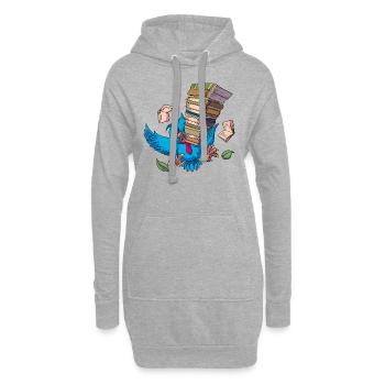 Cartoon Eule mit Bücherstapel - Büchereule - Hoodie-Kleid - Grau meliert - Vorne