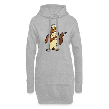 Eule mit Gewehr - Jäger - Hoodie-Kleid - Grau meliert - Vorne