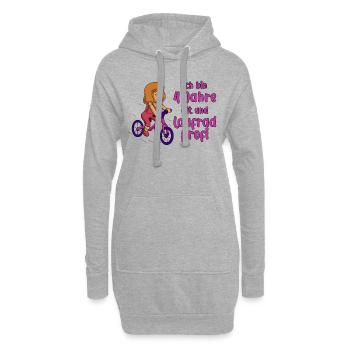 Mädchen 4 Jahre alt und Profi auf dem Laufrad - Hoodie-Kleid - Grau meliert - Vorne