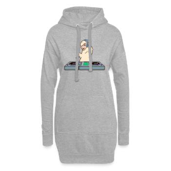 Cartoon Lama DJ am Turntable - Hoodie-Kleid - Grau meliert - Vorne