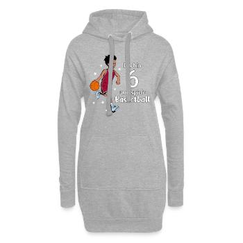 Junge spielt Basketball - Ich bin 6 Jahre - Hoodie-Kleid - Grau meliert - Vorne