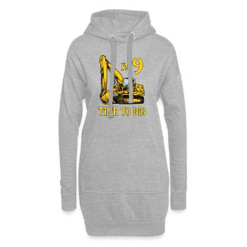 Ich bin 9 - Zeit zum baggern - Bagger 9 Jahre - Hoodie-Kleid - Grau meliert - Vorne