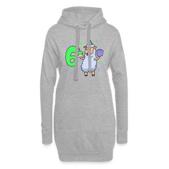 Mit Schaf - Mädchen Geburtstag 6 Jahre - Hoodie-Kleid - Grau meliert - Vorne